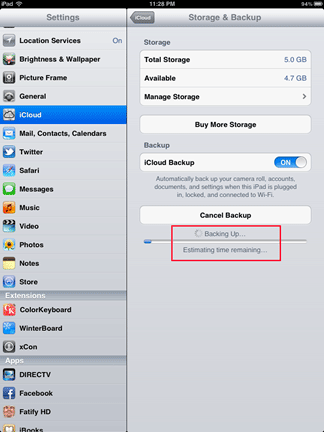 iCloud Backup Progress